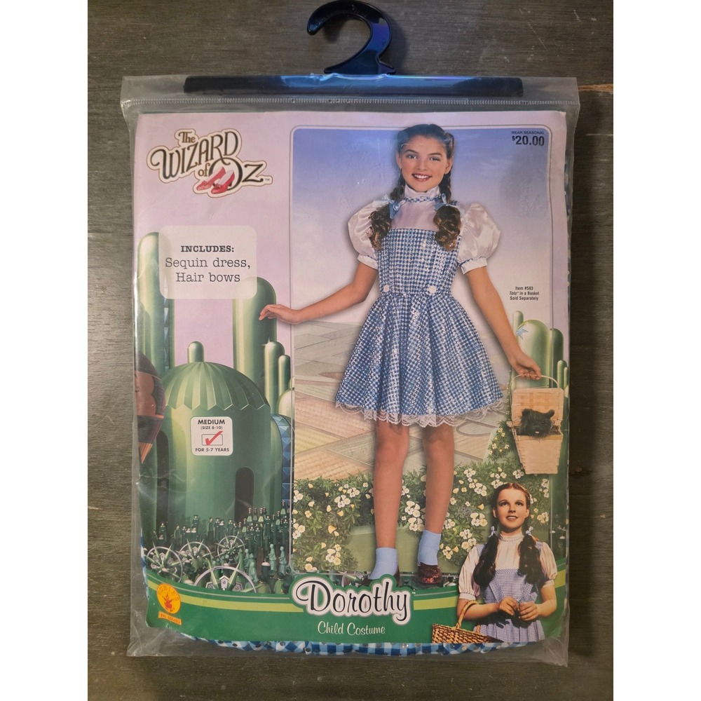 Rubies Wizard of Oz Dorothy Sequin Costume Dress Hair Bows Kids Medium NEW